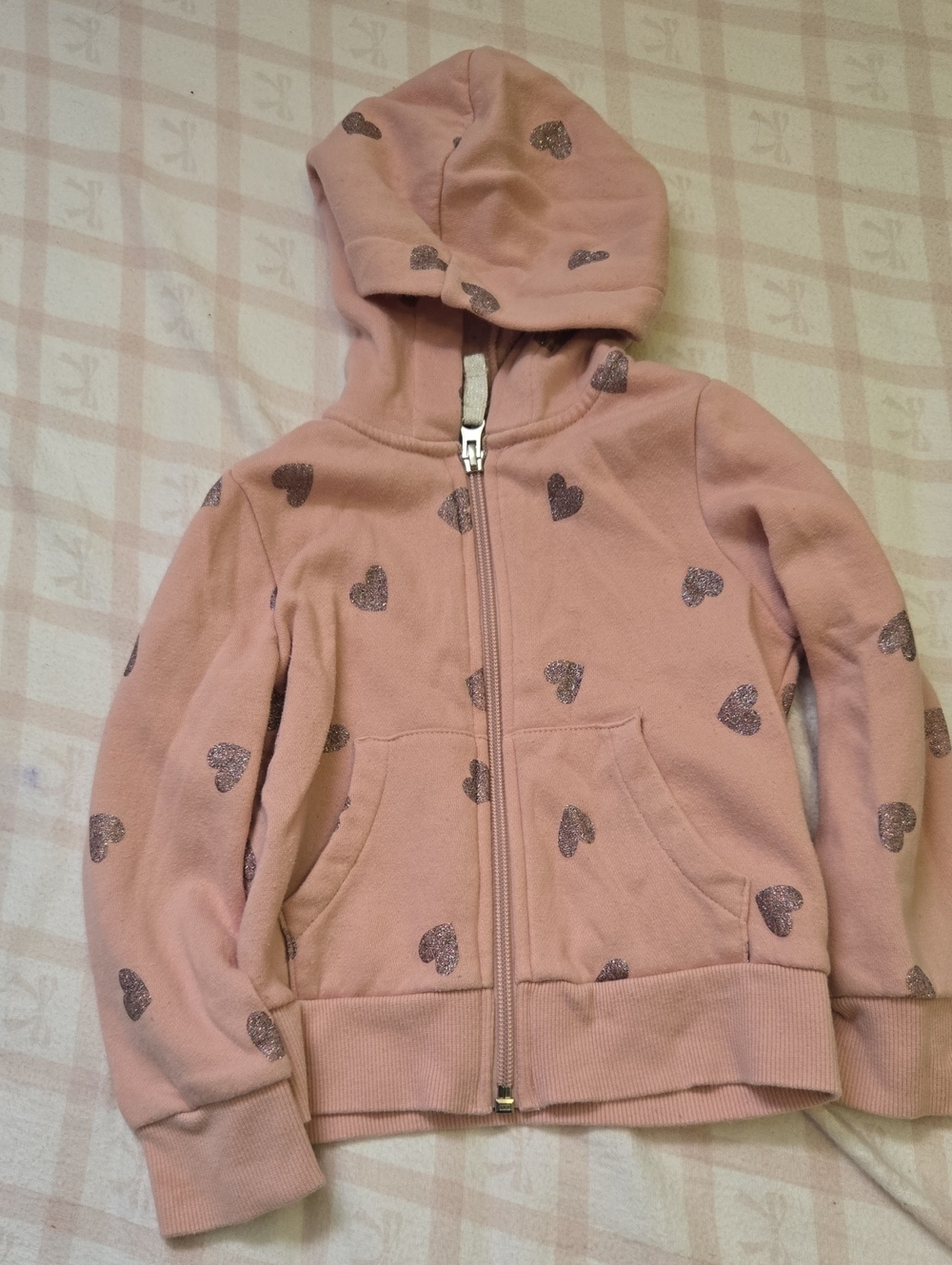 Girls' Pink Heart Zip-Up Hoodie